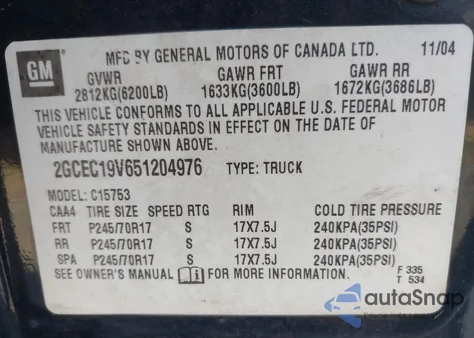 2005 Chevrolet Silverado 1500 Ls z USA, uszkodzony, nr VIN 2GCEC19V651204976